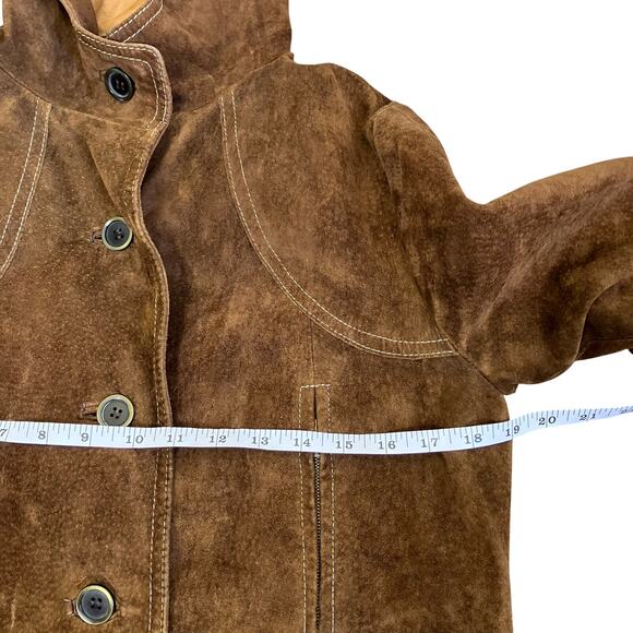 Vintage Retro 70s 80s Suede Jacket Hip Length Hooded Belted Brown Fitted XS - Picture 10 of 16